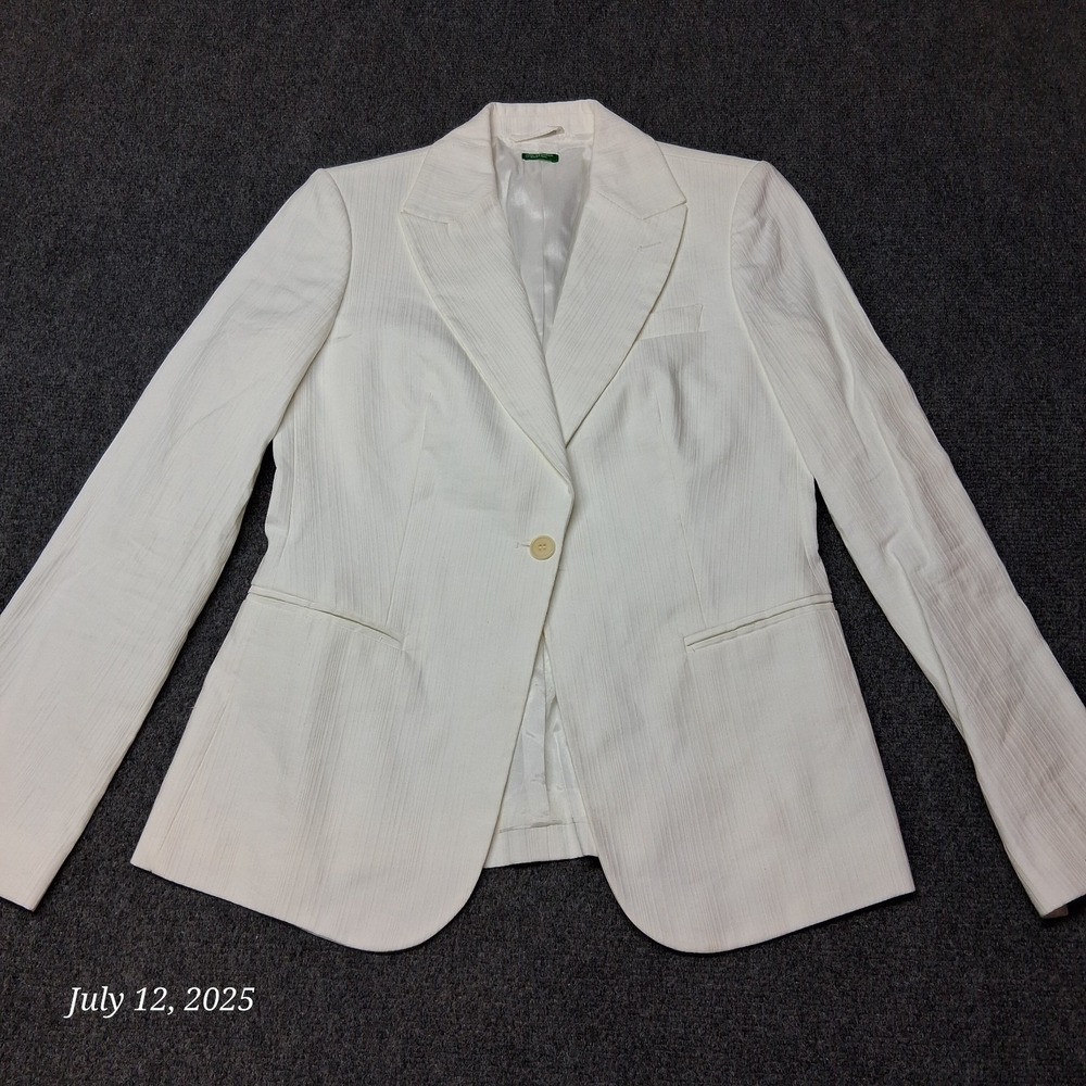 Made in Romania of Benetton White Pant Suit Jacket Blazer Women Size Large